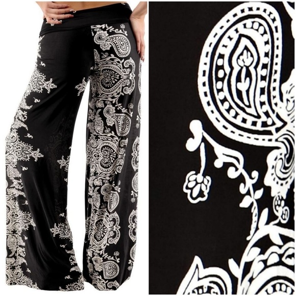 Palazzo Black & White Baroque Print Pants - Picture 2 of 2